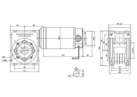 90mm Worm Gear DC κινητήρας 250W 12V 24V D άξονας τύπου 50rpm YLP 80BL-154-3