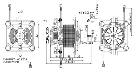 Ασύγχρονος κινητήρας 88mm 110w 110v 10000rpm Με υψηλή ροπή σφαίρας ρουλεμάν AC ηλεκτρικός κινητήρας