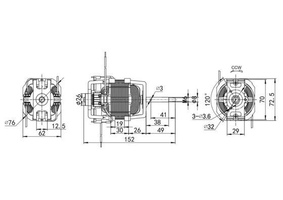 Τύπος άξονα Στρογγυλεμένος άξονας 110V 220V AC Universal Treadmill Motor 50/60Hz 76mm AC Motor