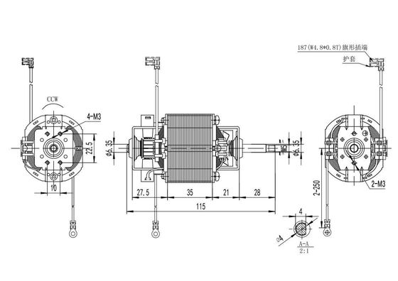 Κύκλωμα 63mm AC Universal Motor 11000rpm 110v 220v 100w για τρένο υψηλής ταχύτητας